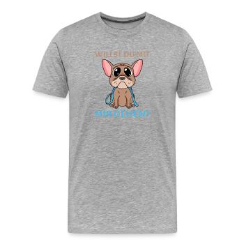 Willst du mit mir(Gassi) gehen? - Männer Premium Bio T-Shirt - Grau meliert - Vorne - Damien (186cm)