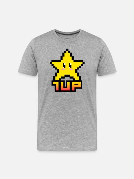 1up Pixel Star - Men's Premium Organic T-Shirt - heather grey