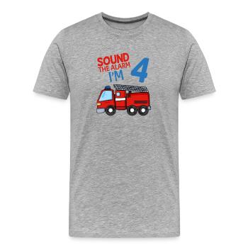4 years birthday fire brigade fire truck - Men's Premium Organic T-Shirt - heather grey - Front - Damien (186cm)