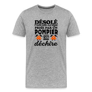 fille prise par un pompier qui déchire - T-shirt bio Premium Homme - gris chiné - Devant - Damien (186cm)