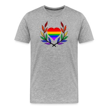 Couronne de laurier Gay Pride Coeur Drapeau arc-en-ciel LGBT - T-shirt bio Premium Homme - gris chiné - Devant - Damien (186cm)