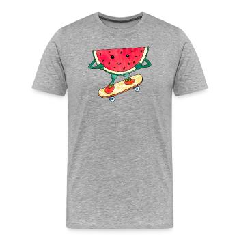 Skater Melone Skateboard süße coole Illustration - Männer Premium Bio T-Shirt - Grau meliert - Vorne - Damien (186cm)