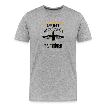 Dieu créa la bière - T-shirt bio Premium Homme - gris chiné - Devant - Damien (186cm)