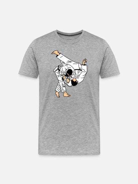 Judo-Wurf im weißen Anzug oder Kimono - Männer Premium Bio T-Shirt - Grau meliert