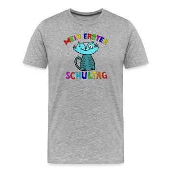 Mein Erster Schultag Katze - Männer Premium Bio T-Shirt - Grau meliert - Vorne - Damien (186cm)