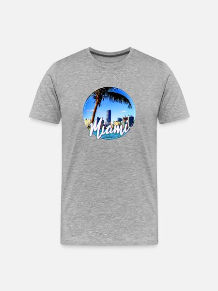 Miami Neon Palm Trees Skyline - Men's Premium Organic T-Shirt - heather grey