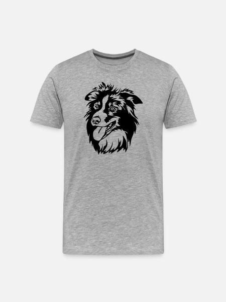 Border Collie Kopf - Männer Premium Bio T-Shirt - Grau meliert