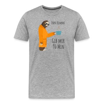 Müder Papa Faultier Kaffee Humor Shirt - Männer Premium Bio T-Shirt - Grau meliert - Vorne - Damien (186cm)