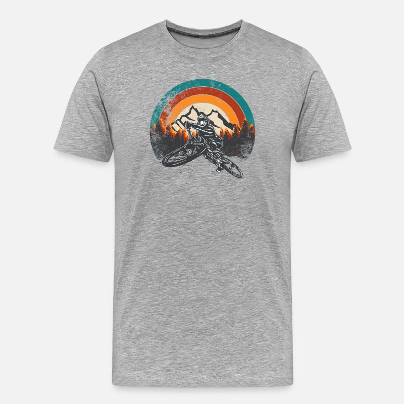 Retro Mountain MTB Sunset - Männer Premium Bio T-Shirt - Grau meliert