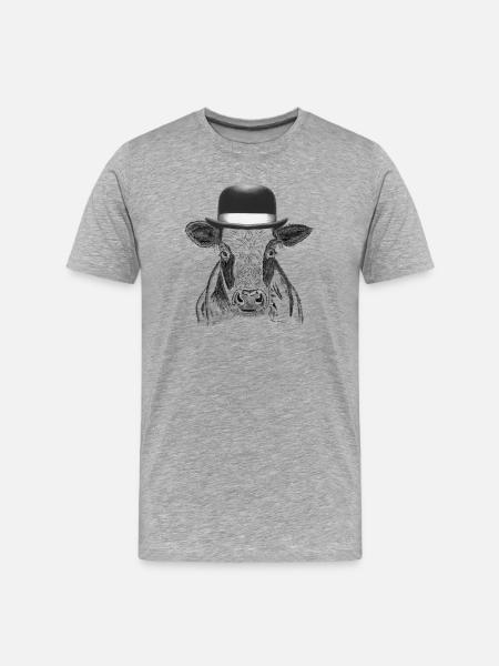Kuh mit Hut - Männer Premium Bio T-Shirt - Grau meliert