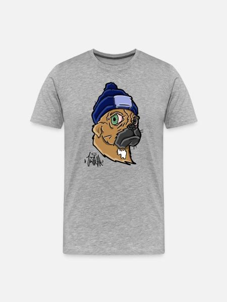 Dog with Beanie - Men's Premium Organic T-Shirt - heather grey