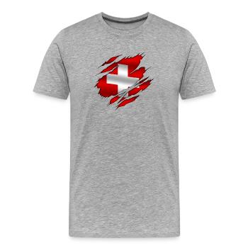 Schweiz - Schweiz - Schweiz - zerrissene Flagge - Männer Premium Bio T-Shirt - Grau meliert - Vorne - Damien (186cm)