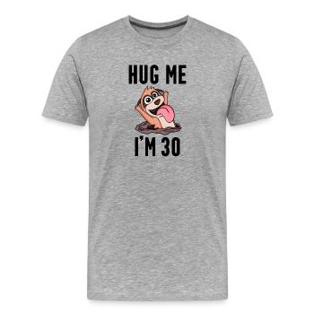 30 ans - 30 ans - Câlin - T-shirt bio Premium Homme - gris chiné - Devant - Damien (186cm)