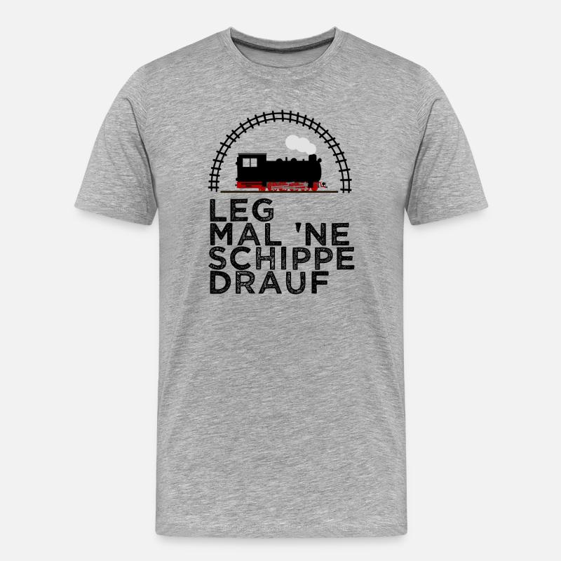 Dampflok Schiene Schippe drauf Kohle - Männer Premium Bio T-Shirt - Grau meliert
