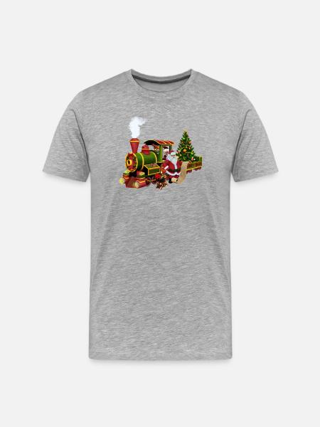 Santa avec un train - T-shirt bio Premium Homme - gris chiné