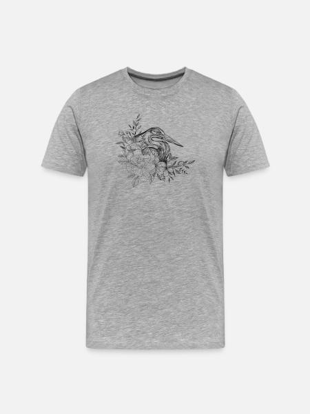 Dessin héron floral - T-shirt bio Premium Homme - gris chiné