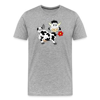 Vache avec une fleur dans la bouche - T-shirt bio Premium Homme - gris chiné - Devant - Damien (186cm)