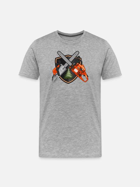 Chainsaws on shield - Men's Premium Organic T-Shirt - heather grey