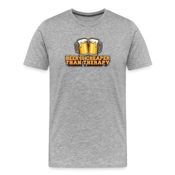 Bier ist billiger als eine Therapie - Männer Premium Bio T-Shirt - Grau meliert - Vorne - Damien (186cm)