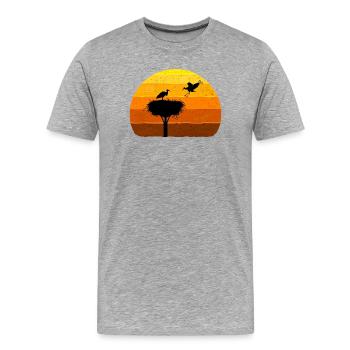 Cigogne, Nid, Cigognes, Vol d’oiseau au coucher du soleil - T-shirt bio Premium Homme - gris chiné - Devant - Damien (186cm)
