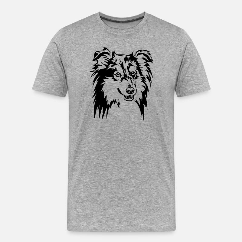 Sheltie Kopf - Männer Premium Bio T-Shirt - Grau meliert