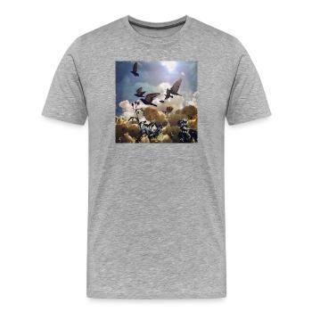 Migration des oiseaux sur les pétales de rose - T-shirt bio Premium Homme - gris chiné - Devant - Damien (186cm)