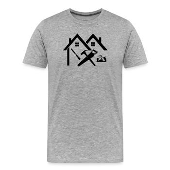 Zimmermann Logo Haus hammer Säge Meißel und Hobel - Männer Premium Bio T-Shirt - Grau meliert - Vorne - Damien (186cm)