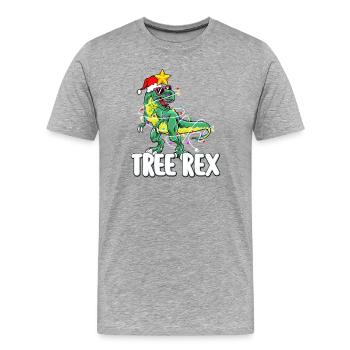 Trex Weihnachtsbaum Baum Rex Dinosaurier Familienfeier - Männer Premium Bio T-Shirt - Grau meliert - Vorne - Damien (186cm)