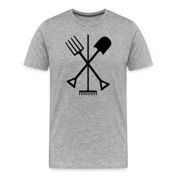 Garden tools shovel rake and pitchfork crossed - Men's Premium Organic T-Shirt - heather grey - Front - Damien (186cm)