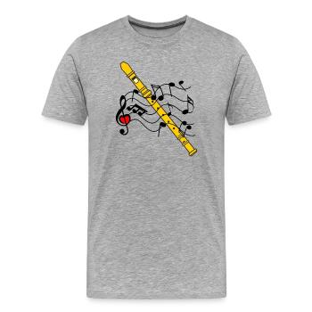 Blockflöte mit Musiknoten - Männer Premium Bio T-Shirt - Grau meliert - Vorne - Damien (186cm)
