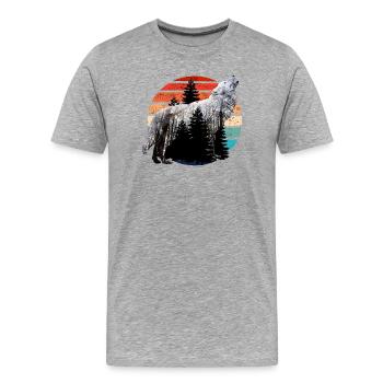 heulender Wolf Doppelbelichtung mit Retro Sunset - Männer Premium Bio T-Shirt - Grau meliert - Vorne - Damien (186cm)