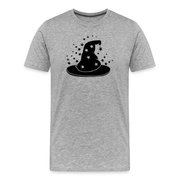 Chapeau de sorcier magique avec des étoiles - T-shirt bio Premium Homme - gris chiné - Devant - Damien (186cm)