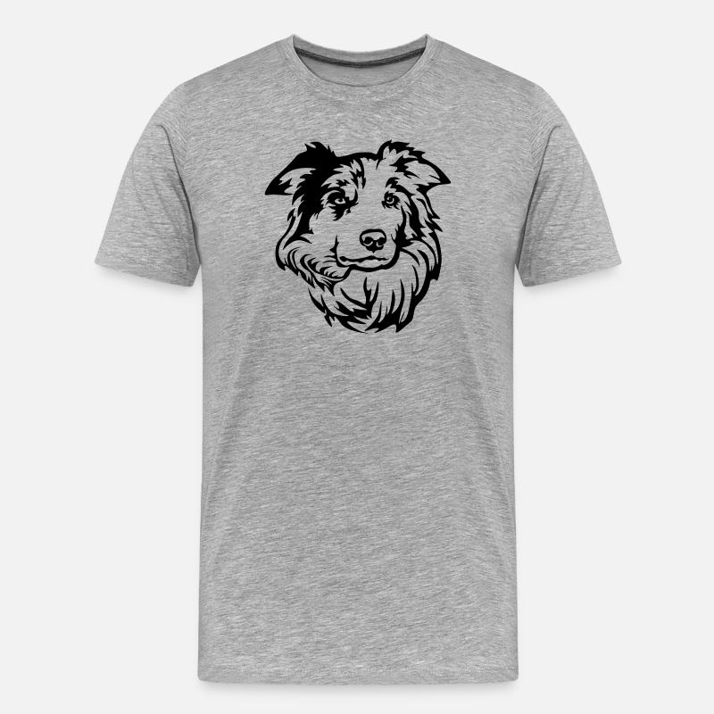 Border Collie Kopf - Männer Premium Bio T-Shirt - Grau meliert