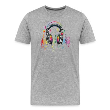 Casque avec dessin d’égaliseur coloré - T-shirt bio Premium Homme - gris chiné - Devant - Damien (186cm)