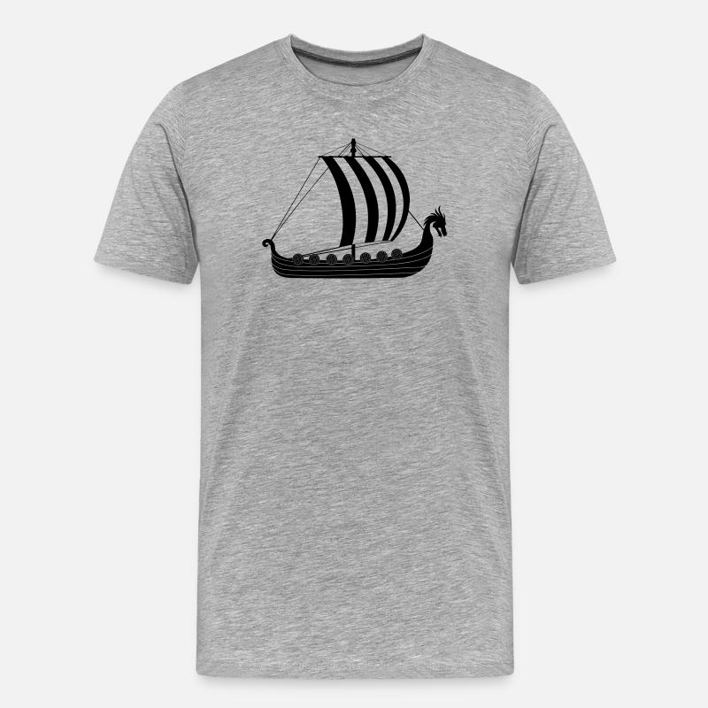 Wikinger-Drachenschiff - Männer Premium Bio T-Shirt - Grau meliert