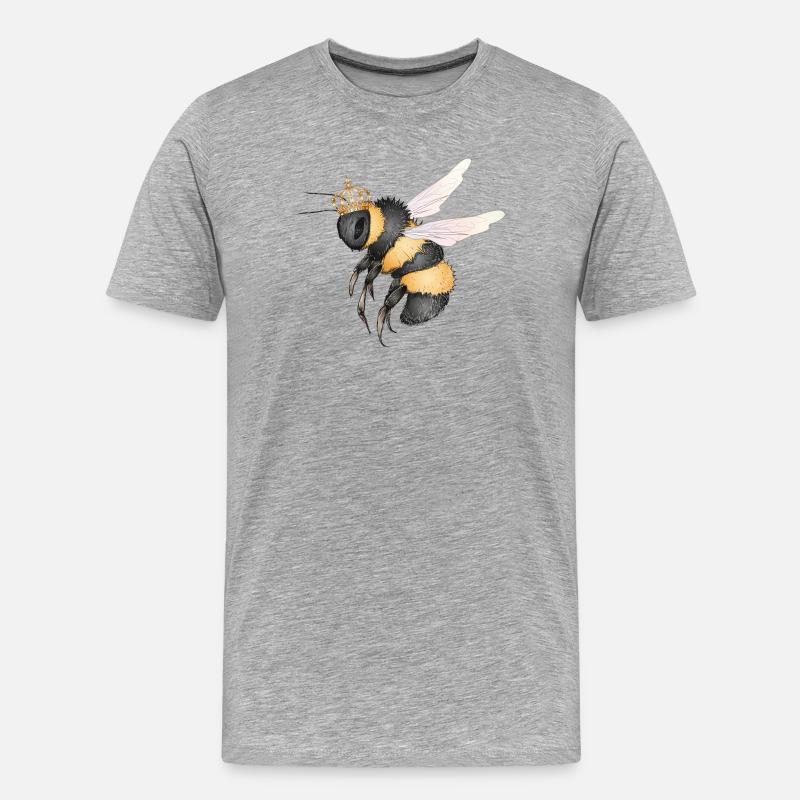 Zeichnung einer fliegenden Hummel mit Krone - Männer Premium Bio T-Shirt - Grau meliert
