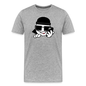 Hackeravec smartphone et cœurs - T-shirt bio Premium Homme - gris chiné - Devant - Damien (186cm)