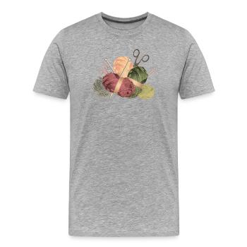 Boules de laine et aiguilles à tricoter avec ciseaux - T-shirt bio Premium Homme - gris chiné - Devant - Damien (186cm)
