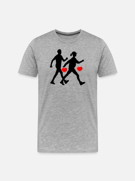 Two walkers with hearts - Men's Premium Organic T-Shirt - heather grey