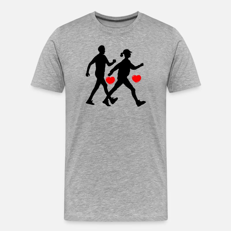 Zwei Wanderer mit Herz - Männer Premium Bio T-Shirt - Grau meliert