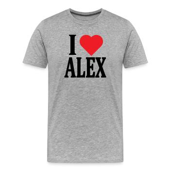 T-Shirt Ich liebe Alex T-Shirt Ich liebe Alex - Männer Premium Bio T-Shirt - Grau meliert - Vorne - Damien (186cm)