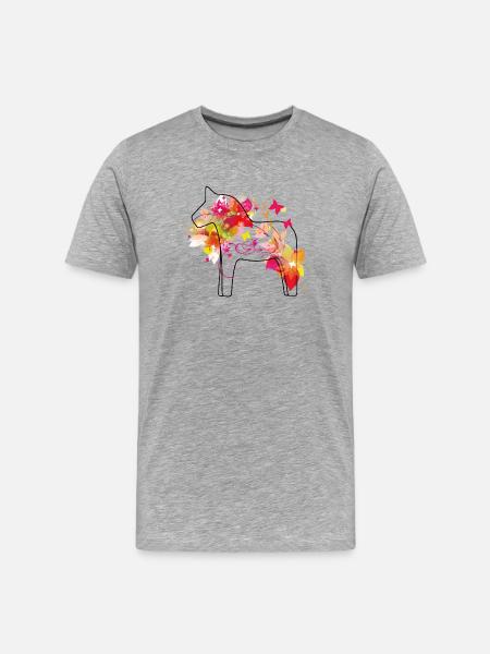 Dala Pferd Bunt - Männer Premium Bio T-Shirt - Grau meliert