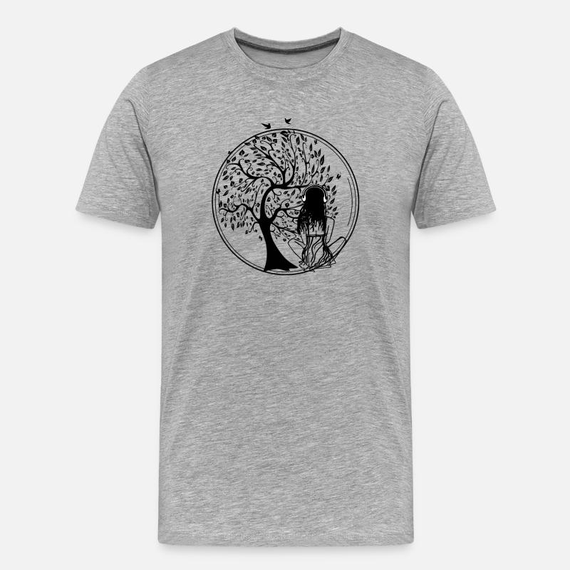 Tree Silhouette Ohrhörer - Männer Premium Bio T-Shirt - Grau meliert