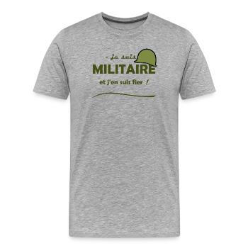 je suis militaire - T-shirt bio Premium Homme - gris chiné - Devant - Damien (186cm)