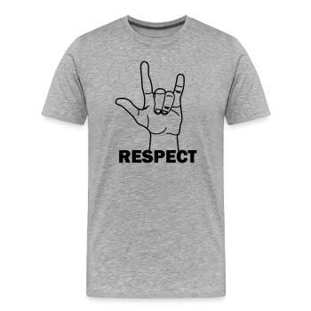 Handgeste Respekt mit Text RESPEKT - Männer Premium Bio T-Shirt - Grau meliert - Vorne - Damien (186cm)