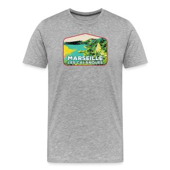 Retro badge, Marseille France Les Calanques - Men's Premium Organic T-Shirt - heather grey - Front - Damien (186cm)