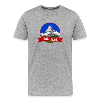 Matterhorn Emblem Schweiz Rundlogo - Männer Premium Bio T-Shirt - Grau meliert - Vorne - Damien (186cm)