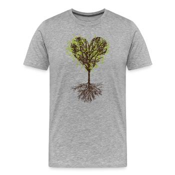 herzförmige Baumkrone mit Blätter und Wurzel - Männer Premium Bio T-Shirt - Grau meliert - Vorne - Damien (186cm)