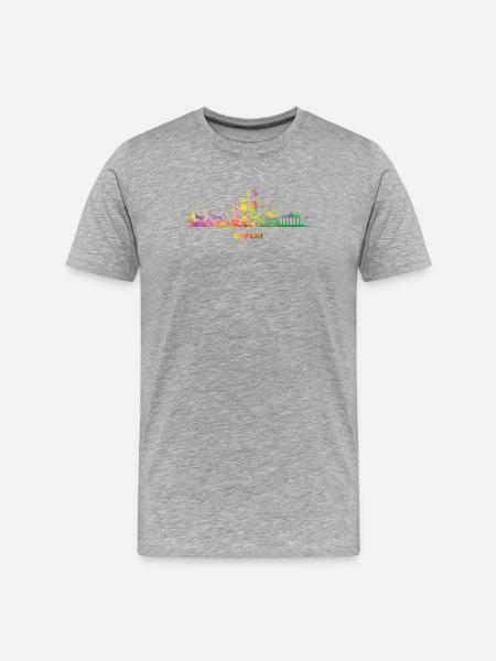 Berlin Skyline Bunt Berliner Fernsehturm - Männer Premium Bio T-Shirt - Grau meliert