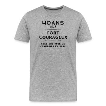 anniversaire homme 40 ans - T-shirt bio Premium Homme - gris chiné - Devant - Damien (186cm)